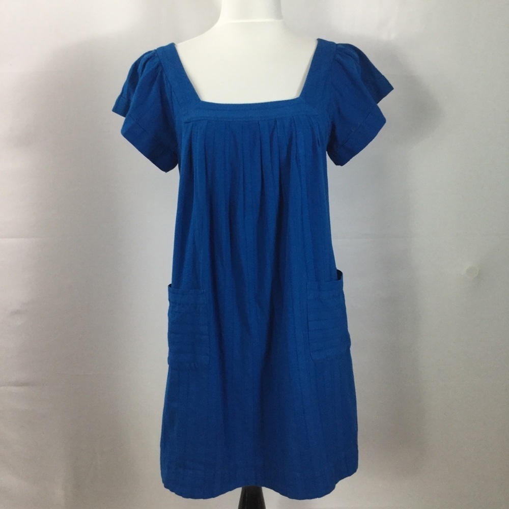 FRENCH CONNECTION Ocean Blue Solid A-line Cotton Mini Dress Size 6